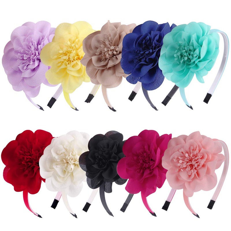 XIMA 10pcs Chiffon Flower Girls Headbands for Kids Children Teens toddlers Hair Accessoriesâ€¦ - Image 1